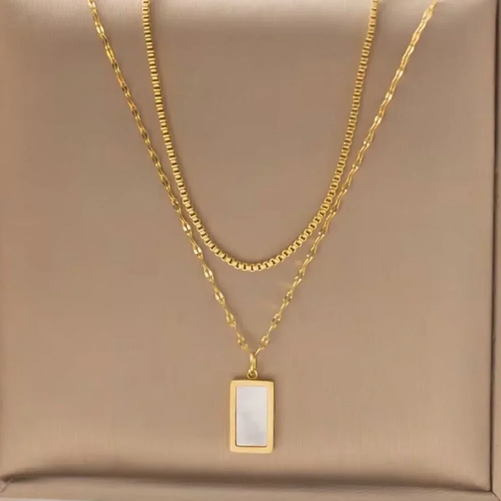 Gold Plated Layered Necklace Set Stainless Steel Base - Picture 1 of 4